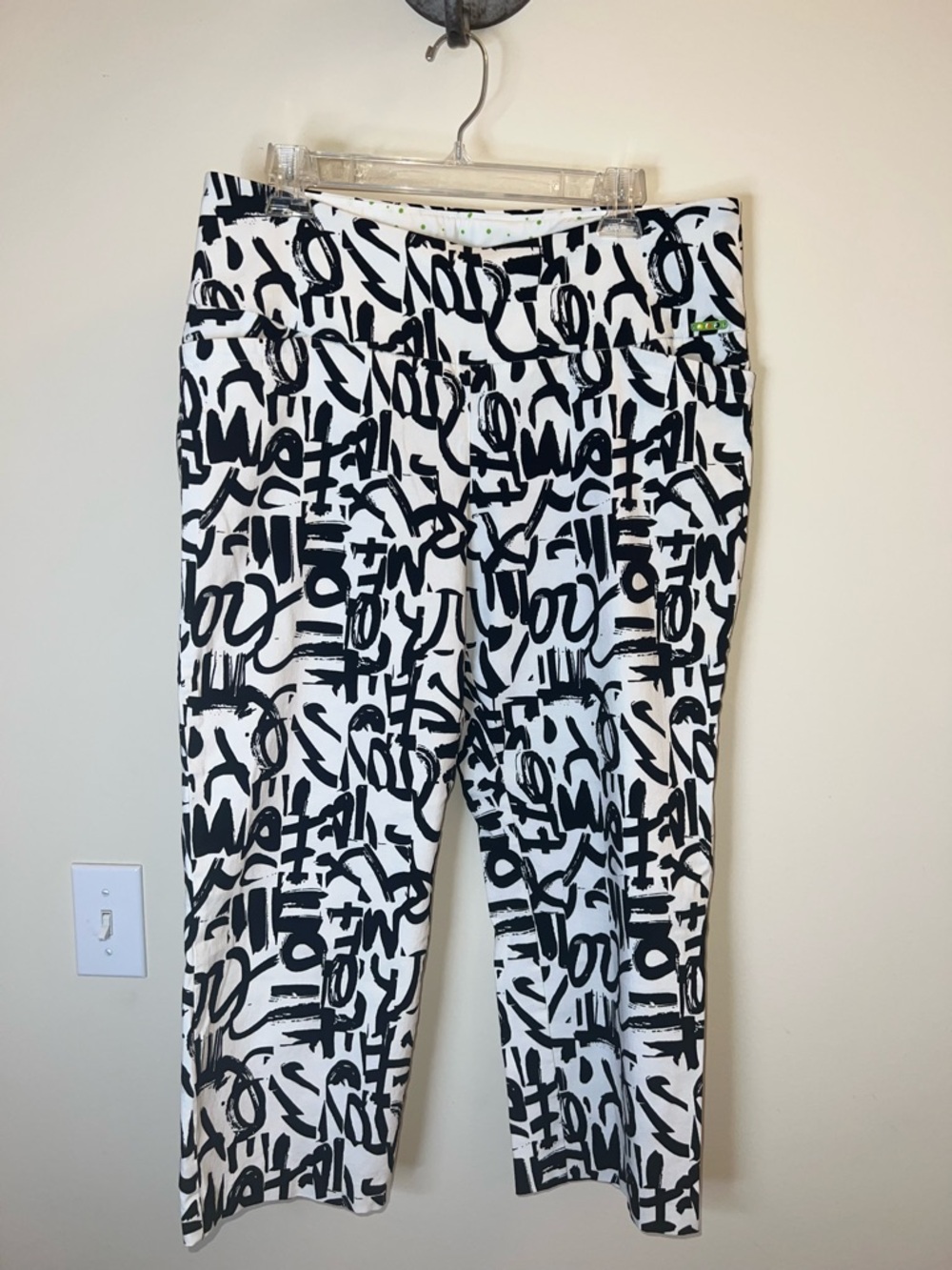 Swing Control Pull On Stretch Golf‎ Pants Size 16 Black White Print